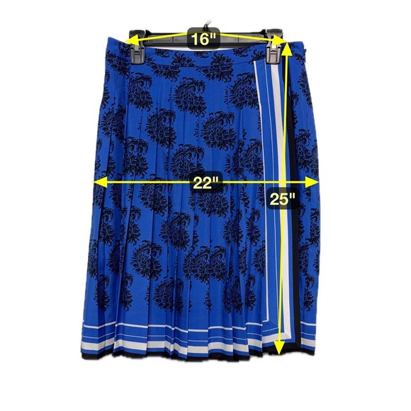Royal Blue Damask Pleated Skirt Size 8 Old Money Academia‎ Coquette Coastal Chic - Picture 7 of 7